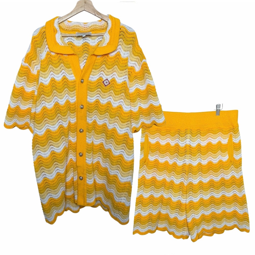 Casablanca Gradient Wave Knit Camp Shirt Shorts Two Piece Set Yellow XL Beach